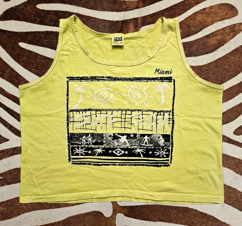 Vintage 80s Anvil Oversized Tank Top Miami Surf Team Made USA